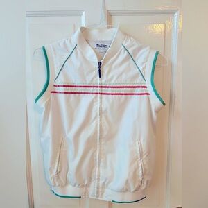 Ben Sherman White Sleeveless Zip-Up Vest with Green and Red Stripes